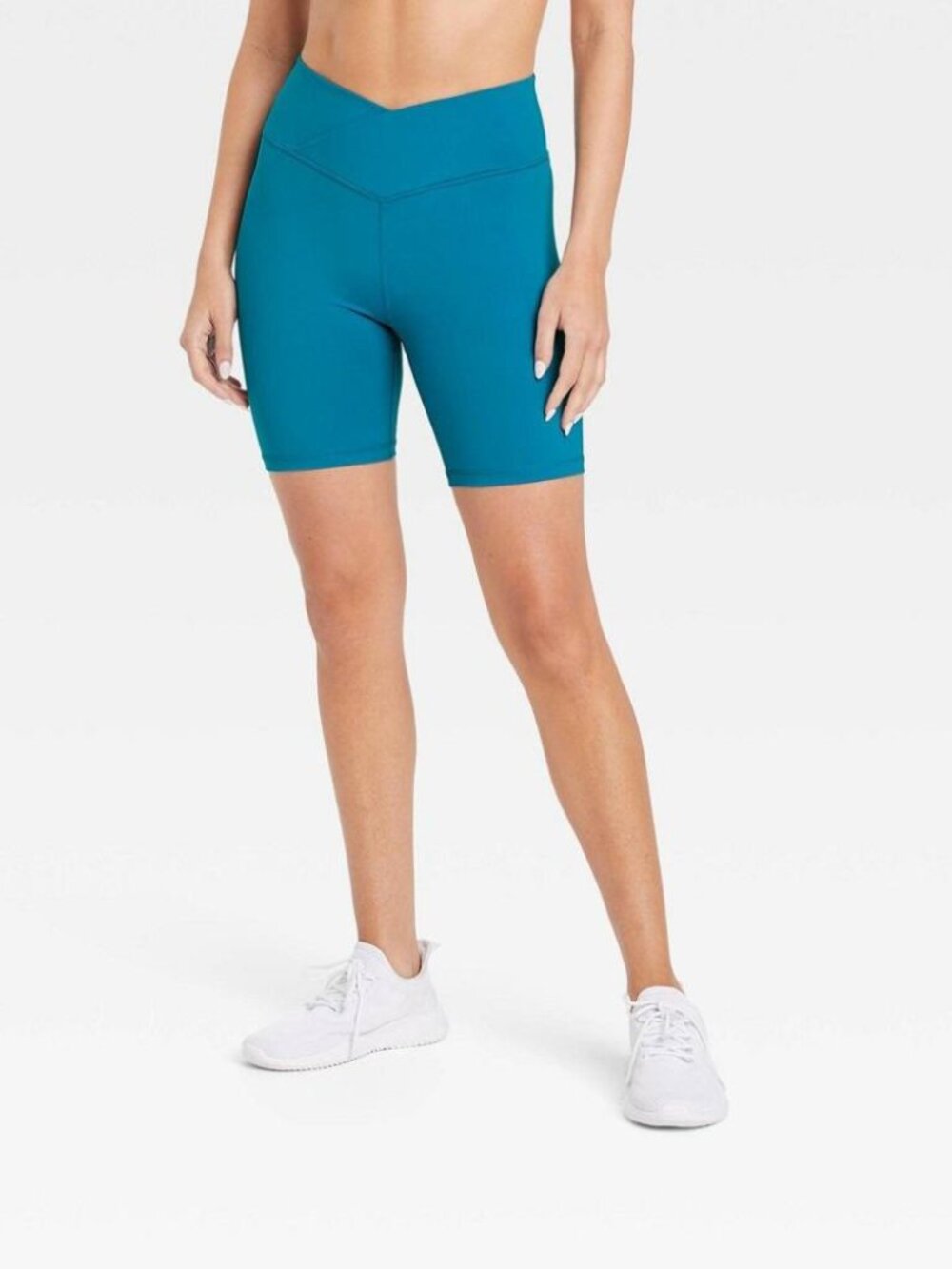 Womens V Waistband High-Rise Bike Shorts 6" JoyLab Soft Stretch Teal Medium